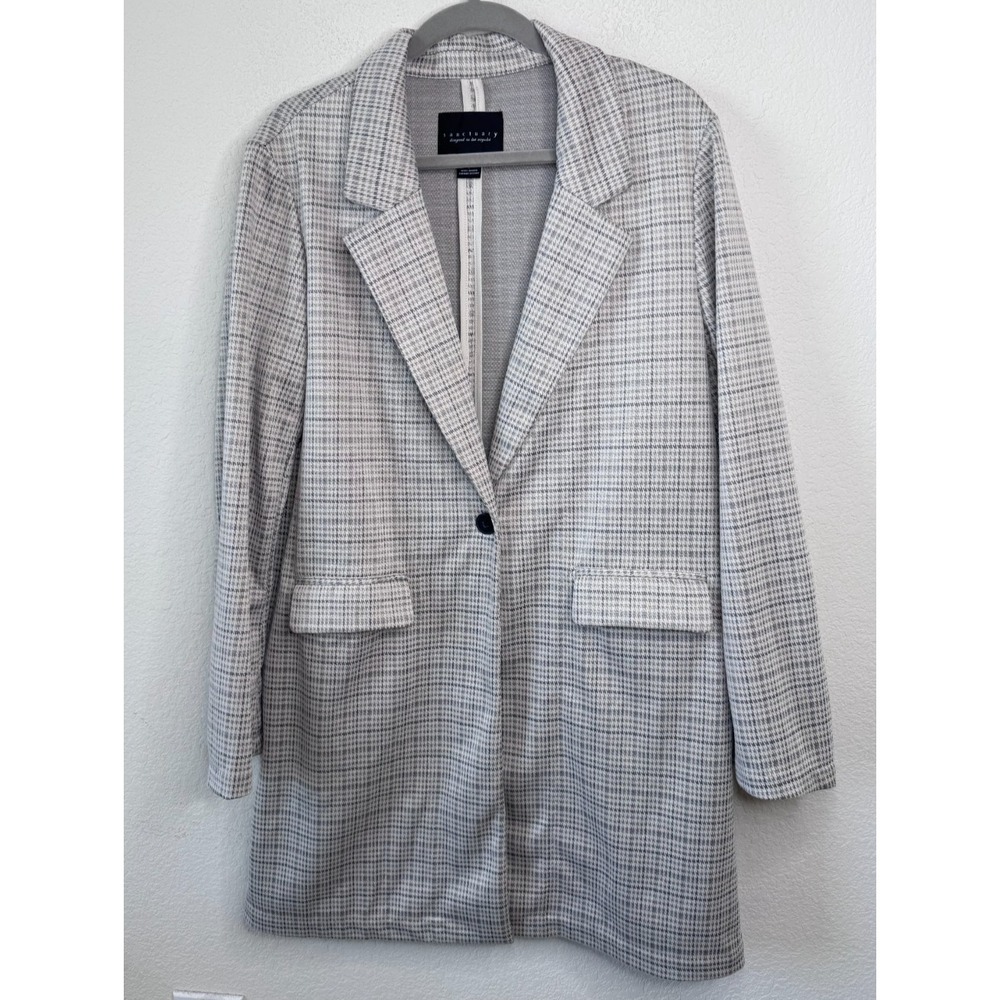 Sanctuary Catalina Plaid Blazer Women's L Neutral Transitional Jacket Tailored